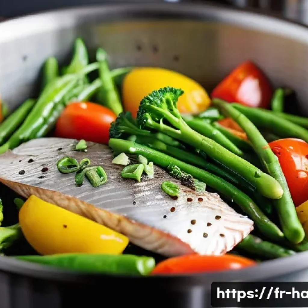 전자레인지 대체 조리기구 - **Prompt for Steaming:**
"A vibrant, close-up shot of a stainless steel steamer basket filled wi...