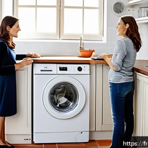 홈가전 고장 사례와 예방 - A modern French kitchen scene featuring a family checking their household appliances for maintenance...
