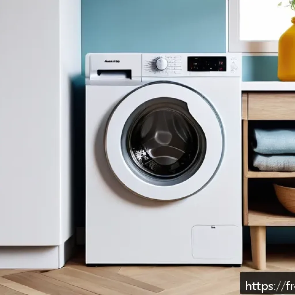 소형 세탁기의 장단점 - A compact, modern mini washing machine neatly integrated under a kitchen countertop in a stylish Par...