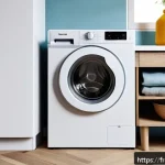 소형 세탁기의 장단점 - A compact, modern mini washing machine neatly integrated under a kitchen countertop in a stylish Par...