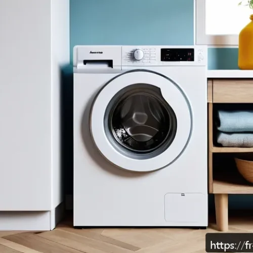 소형 세탁기의 장단점 - A compact, modern mini washing machine neatly integrated under a kitchen countertop in a stylish Par...