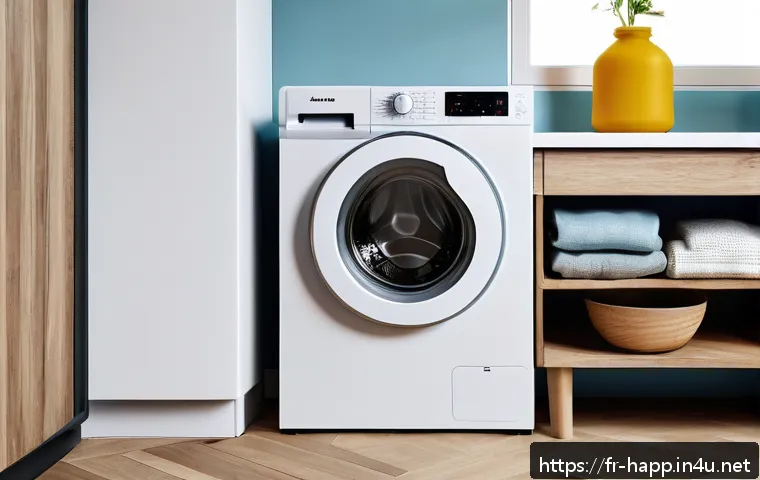 소형 세탁기의 장단점 - A compact, modern mini washing machine neatly integrated under a kitchen countertop in a stylish Par...